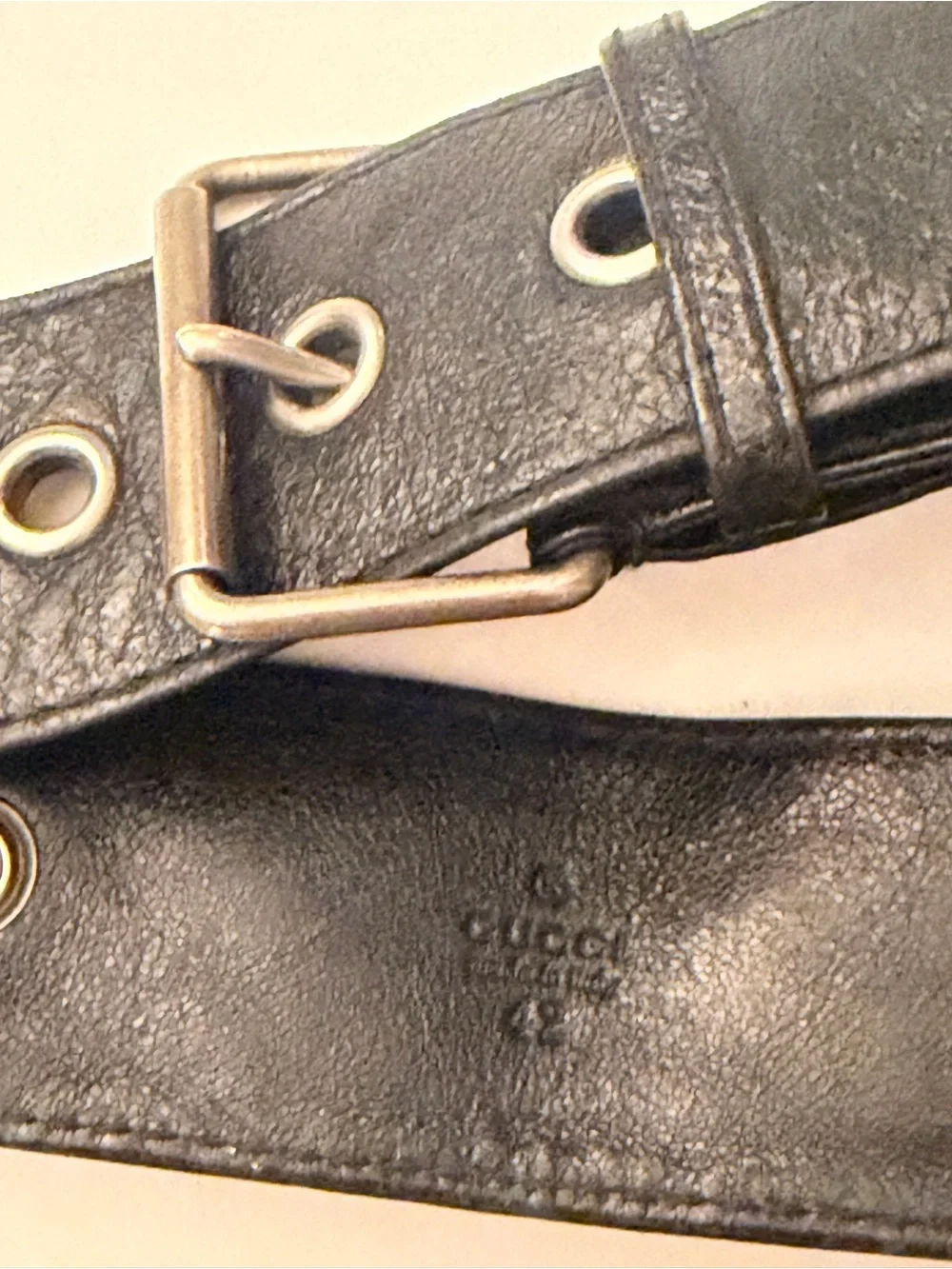 Gucci Black Leather Men's Harness Strap with Buckle and Grommet Details